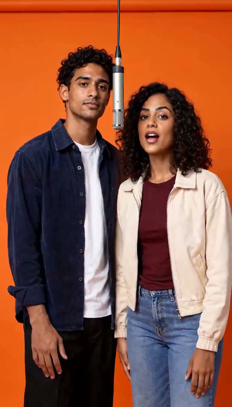 Thirteen-second frame from the same Hotel Lobby AI Duo clip showing the later performance on the orange stage