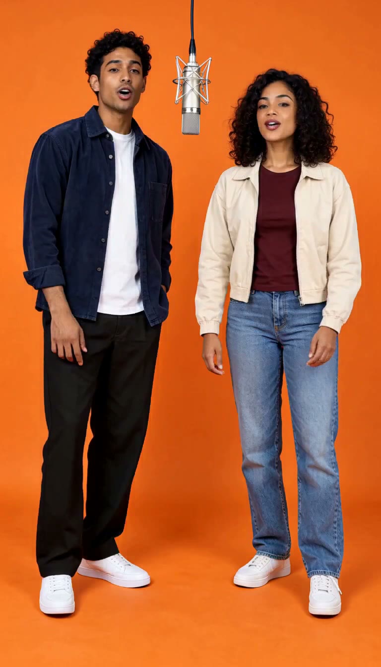 Two portraits, one orange booth: original generated orange booth scene